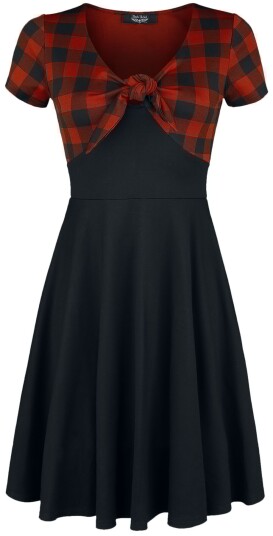 Rock Rebel by EMP Rockabilly Kort kjole Rock Rebel Tie-Front Kjole med Rutete Mønster S til XXL Damer svart-rød