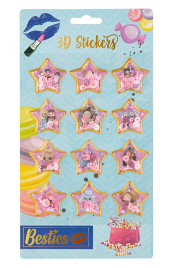 Besties 3D Klistremerker m/ glitter 12stk - Stjerner