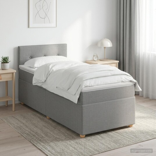 vidaXL Box Spring Seng med Madrass og LED Lysegrå 90 x 190 cm Stoff