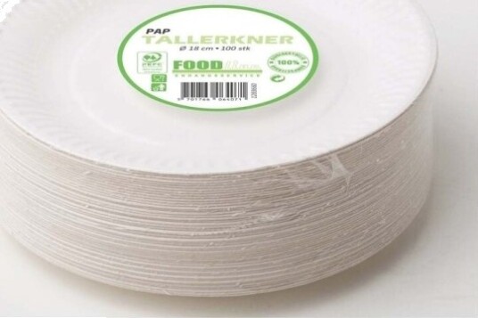 Tallerken Middag Rund Indvendig Diameter 180.0 Mm Biologisk Nedbrydeligt Papir Hvid Komposterbar,
