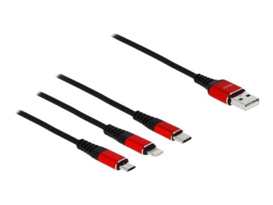 Delock 3-i-1 1m Lade-kabel for Lightning, Micro-USB & USB-C - Svart