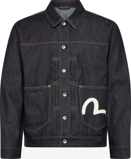 Evisu Ht Ecru Seagull Printed Denim Jacket   RAW INDIGO   XXL