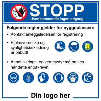 Jo Safety HMS Byggeplasskilt: Stopp med/ uten logo 950 x mm 6301066RD