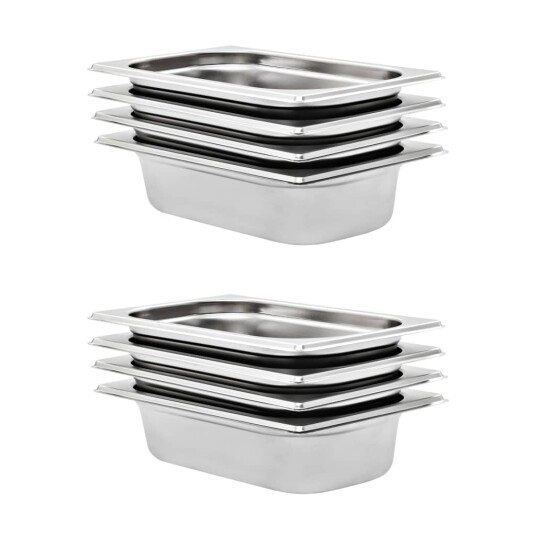  Gastronormbeholdere 8 stk GN 1/4 65 mm rustfritt stål 50901
