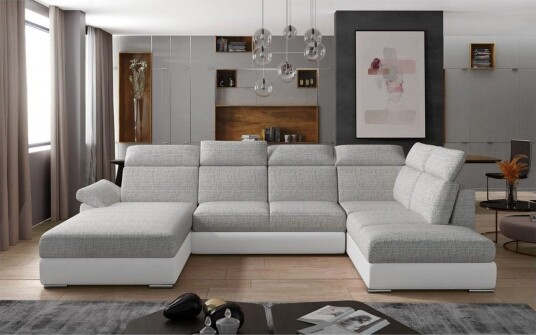 Seksjon Eltap Evanell 336x211x102 cm   Berlin 01 Soft 17 Grå Hvit Venstre