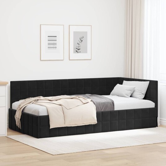 Hjørnesengramme med hodegjerde Svart 100 x 200 cm Fløyel Hjørnesengramme med hodegjerde Svart 100 x 200 cm Fløyel