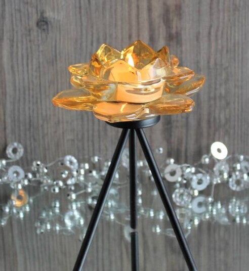 Telysholder Blomst på fot liten i gult glass