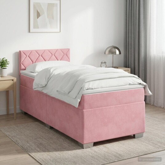 vidaXL Kontinentalseng med madrass Rosa 90 x 200 cm Fløyel