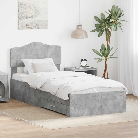  Sengestamme med hodegjerde Betonggrå 75 x 190 cm Konstruert tre