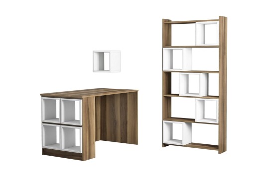 Skrivebord Amtorp 120cm med Oppbevaring Hylle+Vegghylle+Bokh Brun/Hvit