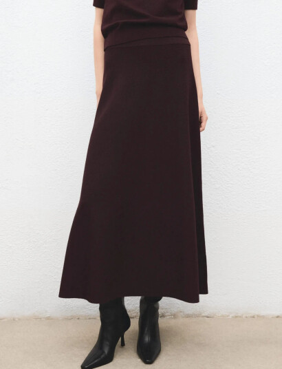 Mango Wool Blend Knitted Skirt   Burgundy   XS