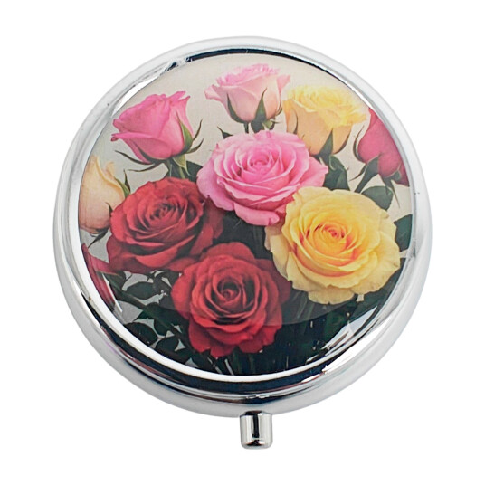 Pilleboks Populære blomster Rund pilleboks i metall  ROSE