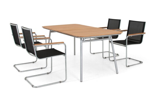 Selected Home Hönö spisegruppe Sølv/svart med teak 4 lenestoler & bord 194 cm