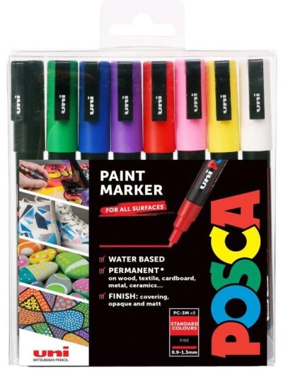 Uni Tusj Uni Posca Sett Fine 0,9-1,3mm 8stk