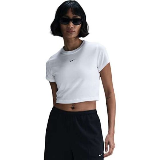 Nike Sportswear Chill Knit Cropped Tee Dame White/Black XS