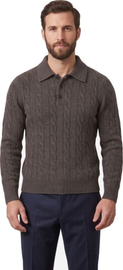Gran Sasso Tennis collar cable knit sweater wool cashmere 56 brun herre