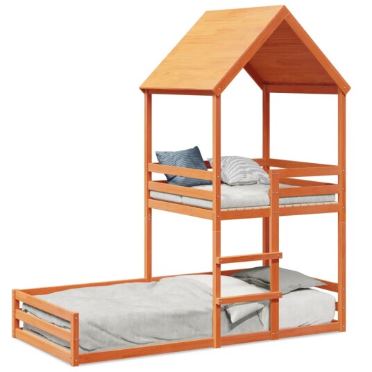 Køyeseng med tak voksbrun 90x190 cm heltre furu 8721102672965 Køyeseng med tak voksbrun 90x190 cm heltre furu 8721102672965