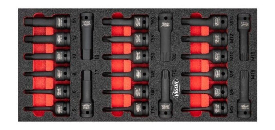 Vigor V5603, Pipenøkkelsett, 1/2", Metrisk, 24 Hode(R), 5,6,8,10,12,14,17,19 Mm, T30, T40, T45, T50, T55, T60, T70 , T80