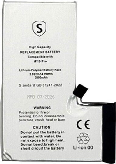 iPhone 16 Pro høykapasitetsbatteri – 3800 mAh iPhone 16 Pro høykapasitetsbatteri – 3800 mAh
