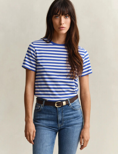 GANT Reg Striped Shield Ss T Shirt   Blue   XXL