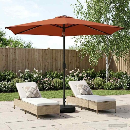 vidaXL Hageparasol med LED-lamper og fot 3 x 3 m Polyester Terrakotta