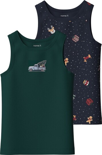 Name It Undertrøyer - 2-pack - NmmVismas - Navy Blazer/m/Botanis - Name It - 1½ år (86) - Undertrøye Armygrønn Grønn Marineblå