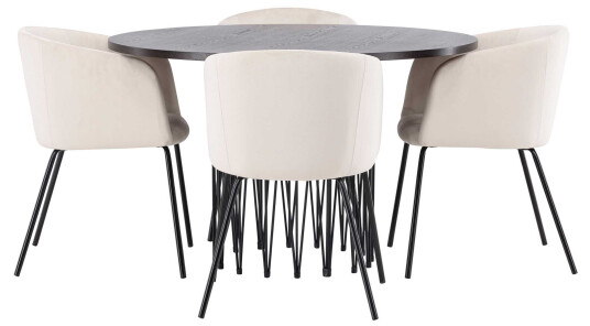 Venture Design Stone round & Berit spisegruppe Beige/mokka 4 stoler & bord 120 cm