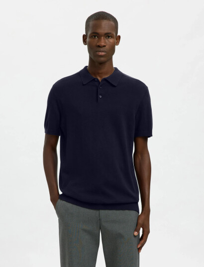 Selected Slhberg Ss Knit Polo Noos - Navy - L