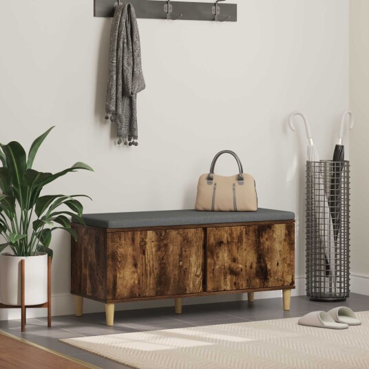 vidaXL Gangbenk Røkt Eik 100 x 38 x 46 cm Konstruert treverk og stoff vidaXL Gangbenk Røkt Eik 100 x 38 x 46 cm Konstruert treverk og stoff