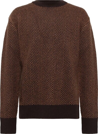 Knowledge Cotton Apparel Lambswool Jacquard Sweater CHOCOLATE TORTE M