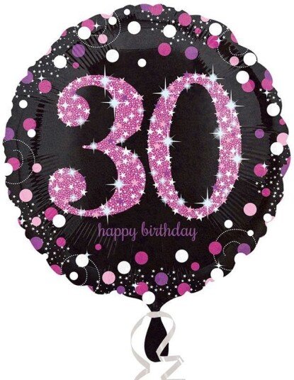 30 Års Års Feiring Svart og Rosa Holografisk Folieballong 45 cm 30 Års Års Feiring Svart og Rosa Holografisk Folieballong 45 cm
