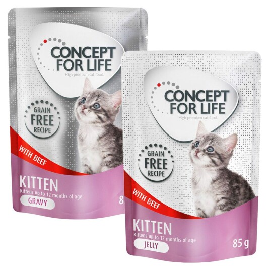 Concept for Life Blandet sparepakke  gelé og saus kornfri 24 x 85 g  - Kitten storfe i saus og gelè