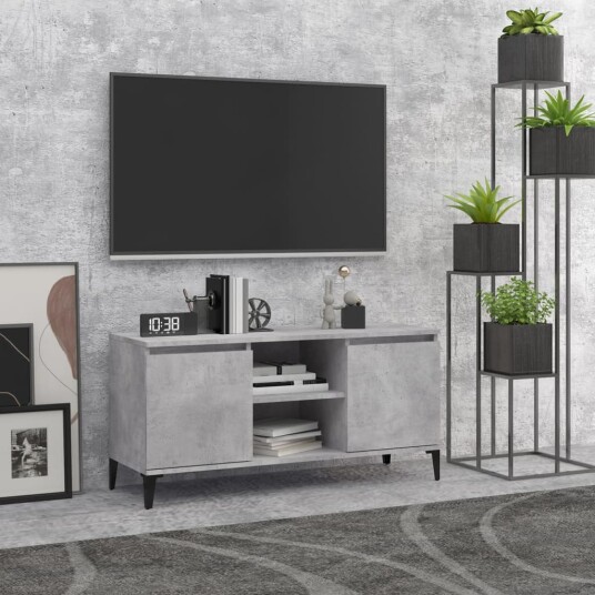 vidaXL TV-benk med metallben betonggrå 103,5x35x50 cm
