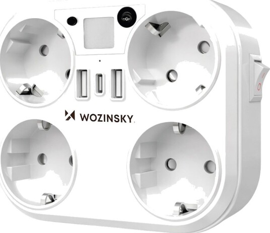 Wozinsky Wrs-2b Nettverksfordeler Med Lampe 4x Vekselstrøm 2x Usb-A 2x Usb-C 4000w Hvit