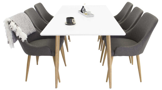 Venture Design Polar & Plaza spisegruppe Hvit/grå 6 st stoler & bord 180 x 90 cm