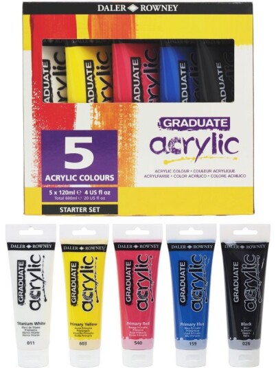 Daler Rowney Graduate akrylmaling i tuber 5 farger Daler Rowney Graduate akrylmaling i tuber 5 farger