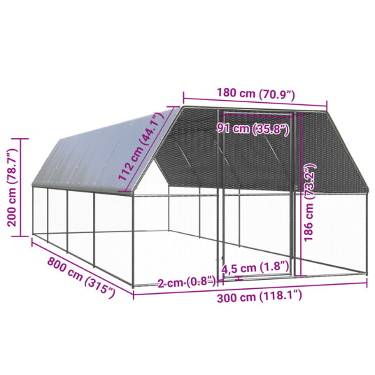 Vidaxl Utendørs Hønsehus 3X8X2 M Galvanisert Stål Vidaxl Utendørs Hønsehus 3X8X2 M Galvanisert Stål