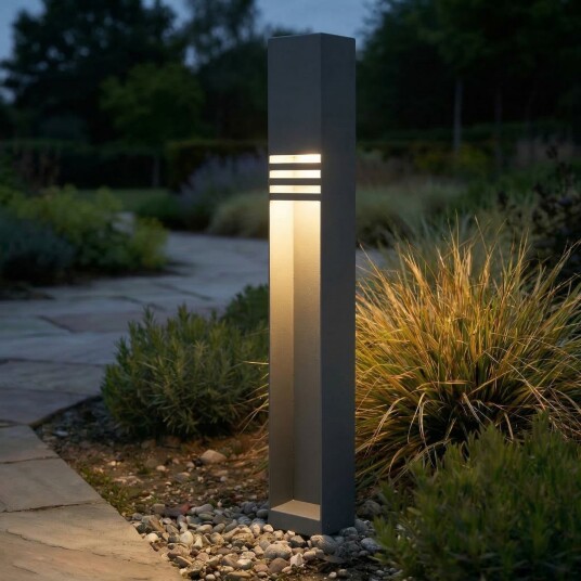 Oxido LED-gatelampe, antrasitt, høyde 80 cm, IP44 – Lucande - Terrasse - Moderne - Rustfritt stål - Kantet