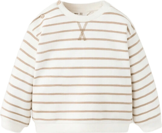 Mango Striped Cotton Blend Sweatshirt Cream 80