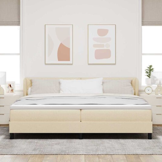 Bokfjederseng med madrass Krem 200x200 cm Stoff Bokfjederseng med madrass Krem 200x200 cm Stoff