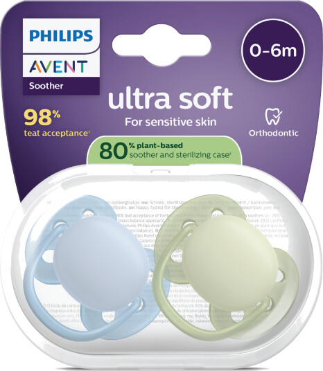 Philips Avent Ultra Soft Smokk 0-6 mnd blå/grønn 2 stk. Philips Avent Ultra Soft Smokk 0-6 mnd blå/grønn 2 stk.