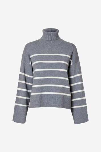 Selected Femme Genser slfKamma LS Knit Roll Neck Grå