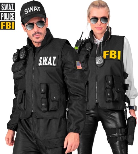 Widmann S.W.A.T FBI POLICE Vest med 3 Avtagbare Merker til Voksen L XL 03444