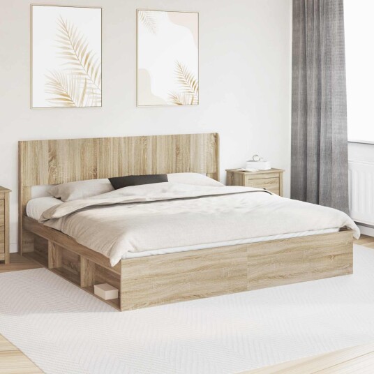 Sengramme med oppbevaring og hodegavl 3 pcs Konstruert tre Sengramme med oppbevaring og hodegavl 3 pcs Konstruert tre
