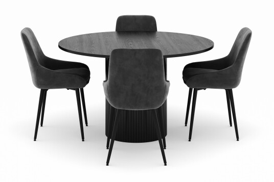Scandinavian Choice Kopparbo Rund Spisegruppe 130 cm 4 Alsarp Spisestoler Svart