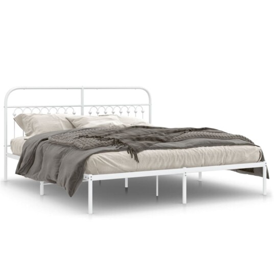  Sengeramme i metall med hodegavl hvit 183x213 cm 8721102645433