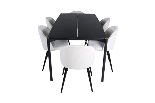 Venture Home Pelle Spisegruppe 190 cm Rektangulær med 6 Velvet stoler Beige