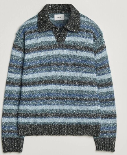 NN07 Erling Striped Knitted Polo Navy Multi