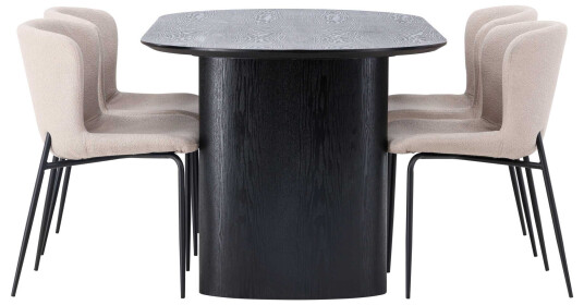 Venture Design Isolde & Modesto spisegruppe Beige/svart 4 stoler & bord 180 x 90 cm