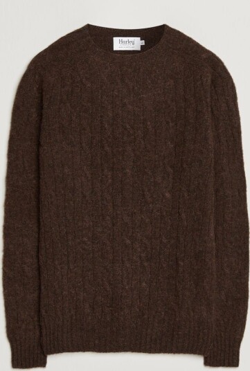 Harley Of Scotland Brushed Supersoft Lambswool Cable Marron